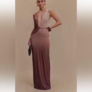 Meshki Stella Draped Slinky Maxi Dress - Mocha Ombre